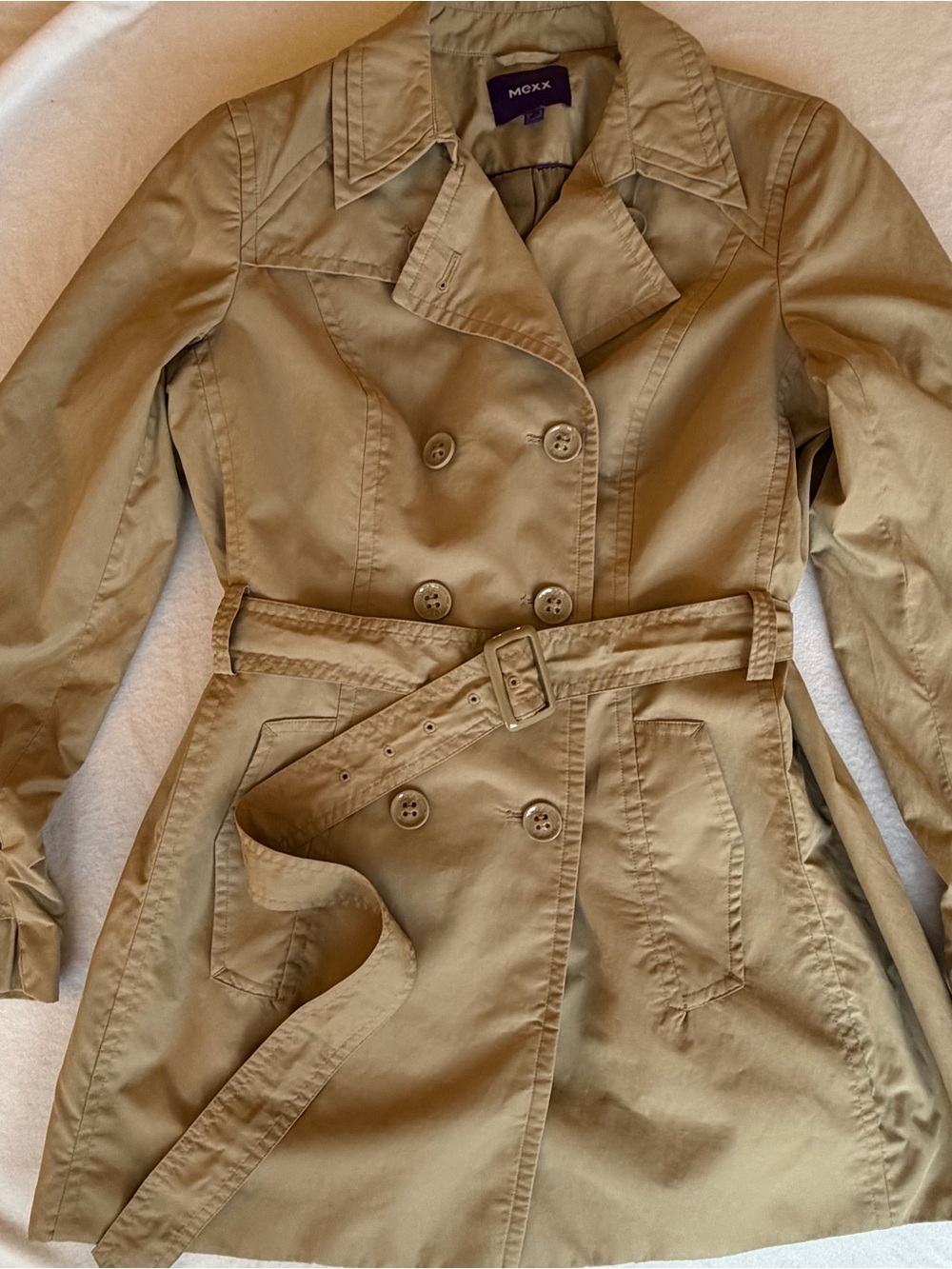 Vintage 90s/Y2K Mexx Double-Breasted Tan Trench Coat